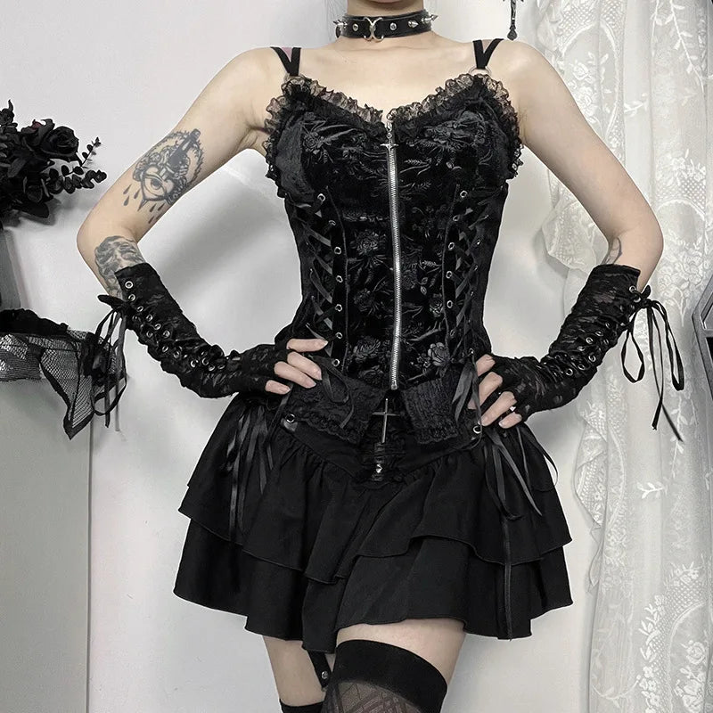 Cross Buckle Lace Embroidered Skirt