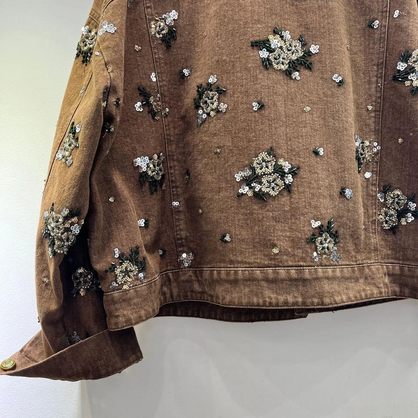 Distressed Denim Jacket With Rhinestone Embellishments For Women