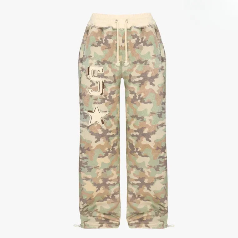 Gothic Women Camouflage Tie Dye Hoodie Sweatpant Y2K Clothes Letter Embroidery Retro Oversized Cropp Sweatshirt Casual Pants Set