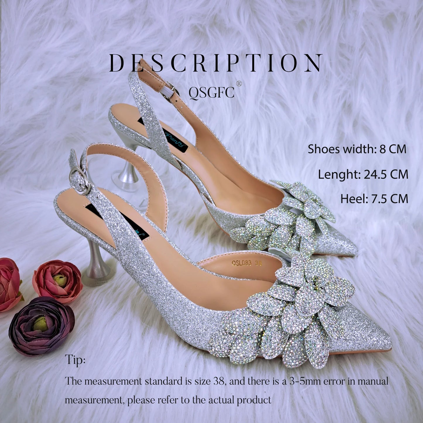 Italian Design Silver Glitter Fabric Fashionable And Exquisite Shoes And Bag Comfortable To Wear Shallow Pointy Toe Stiletto