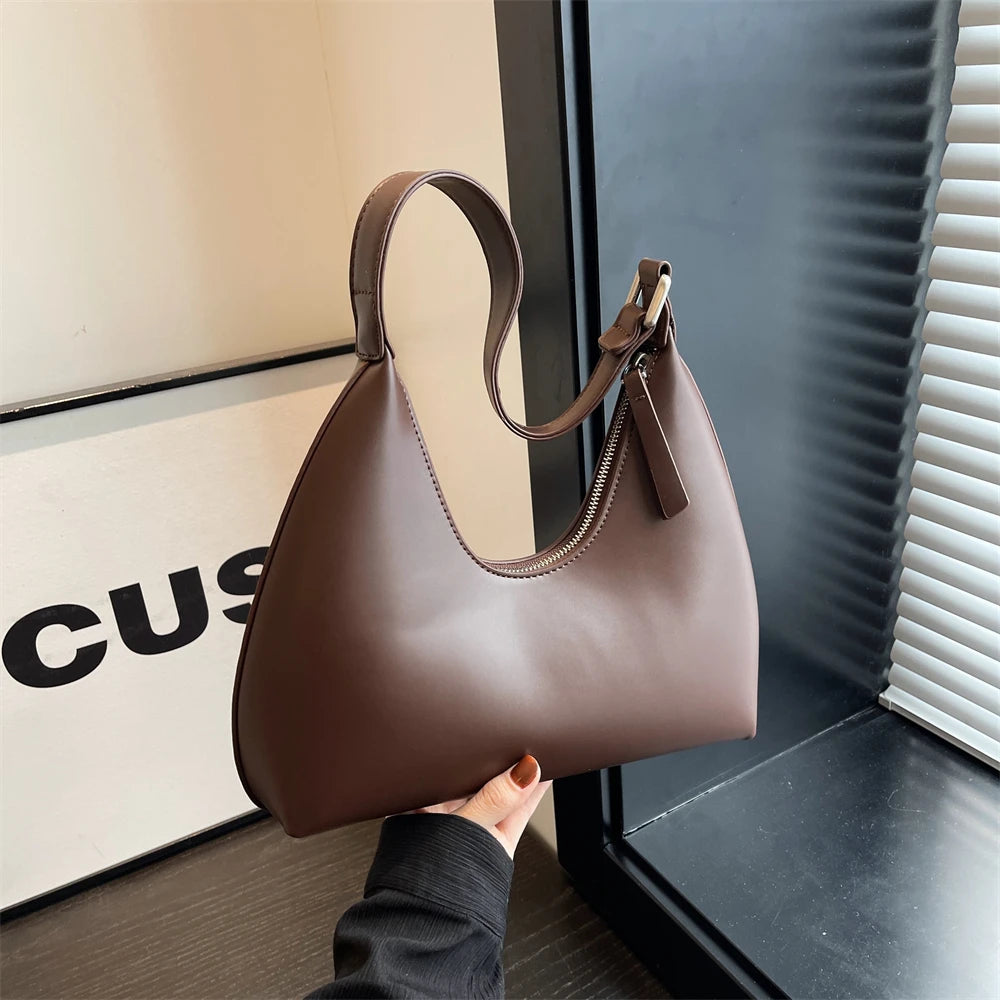 Minimalist Pure Color Polyurethane Leather Shoulder Bag for Women