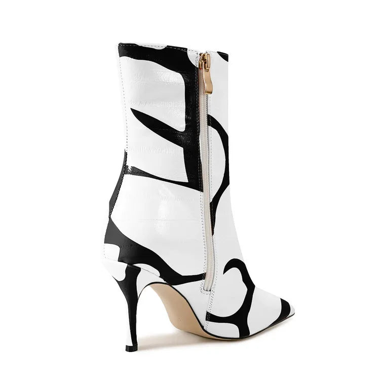 Fashion Trendy Pointed Toe High Heel Ankle Boots With Side Zipper for Women