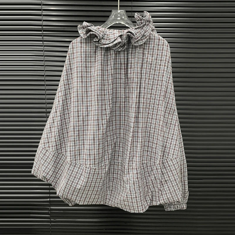 KUCLUT 2025 Autumn New Fashion Ruffle Plaid Batwing Sleeve Zipper Loose Jacket For Casual Elastic Waist Wide-Leg Pants 1A621