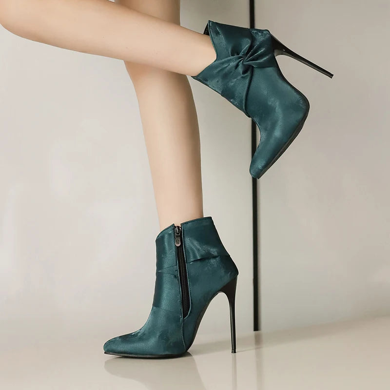 Elegant Bowknot Lace-Up High Heel Ankle Boots for Women