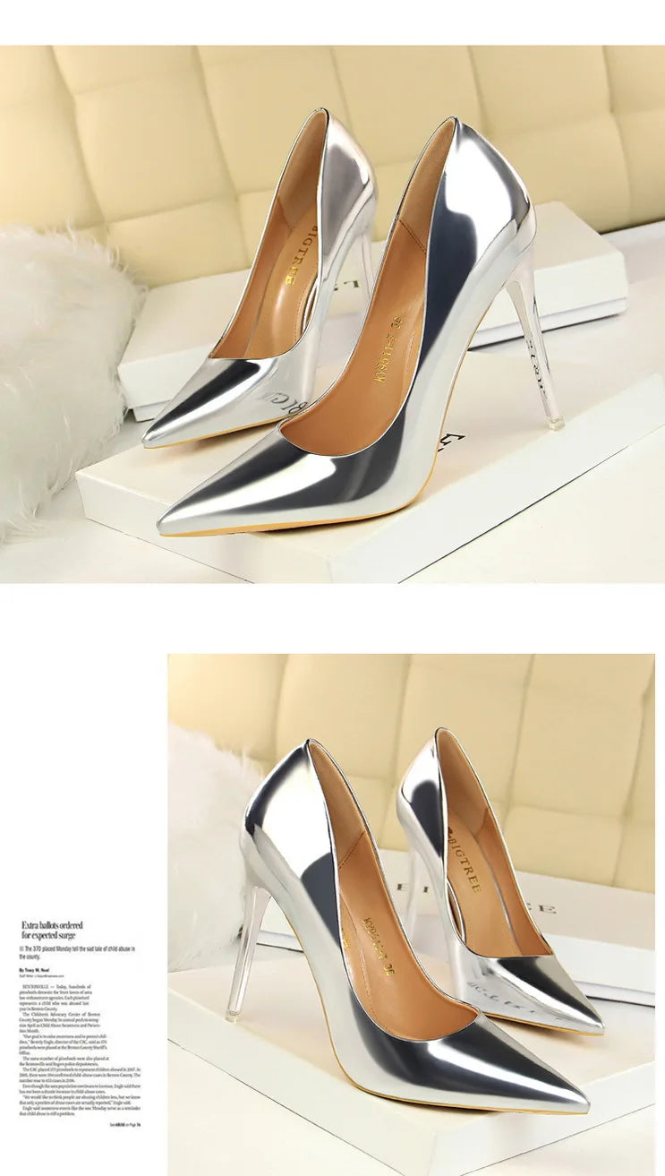 Classic Patent Leather Stiletto High Heel Pumps for Women