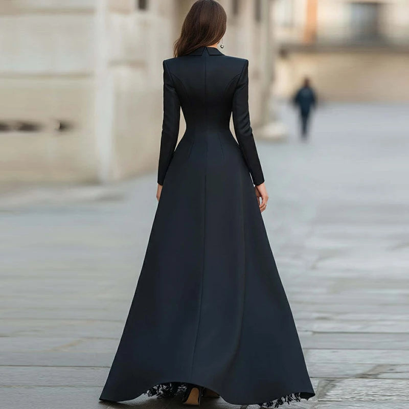 Winter Elegant Lace Patchwork Occasion Set Sexy V-neck Button Top & Long Skirt Suit Casual Long Sleeve Solid Slim Party Outfits