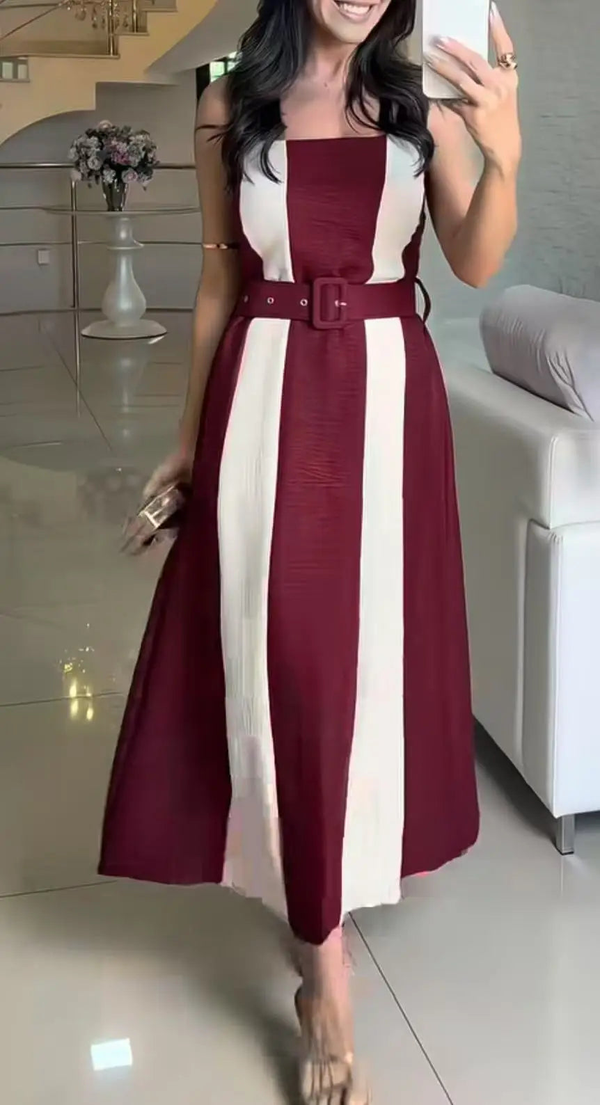Elegant Sleeveless Striped A-Line Party Dress for Women