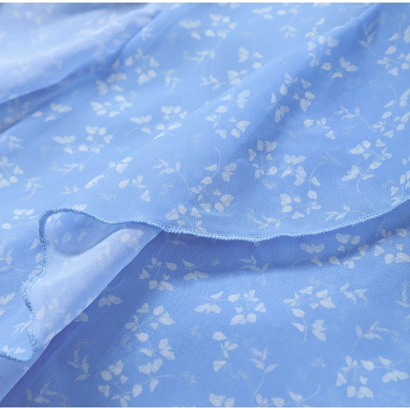 Printed V Neck Ruffle Sleeve Mid Calf Dress for Women