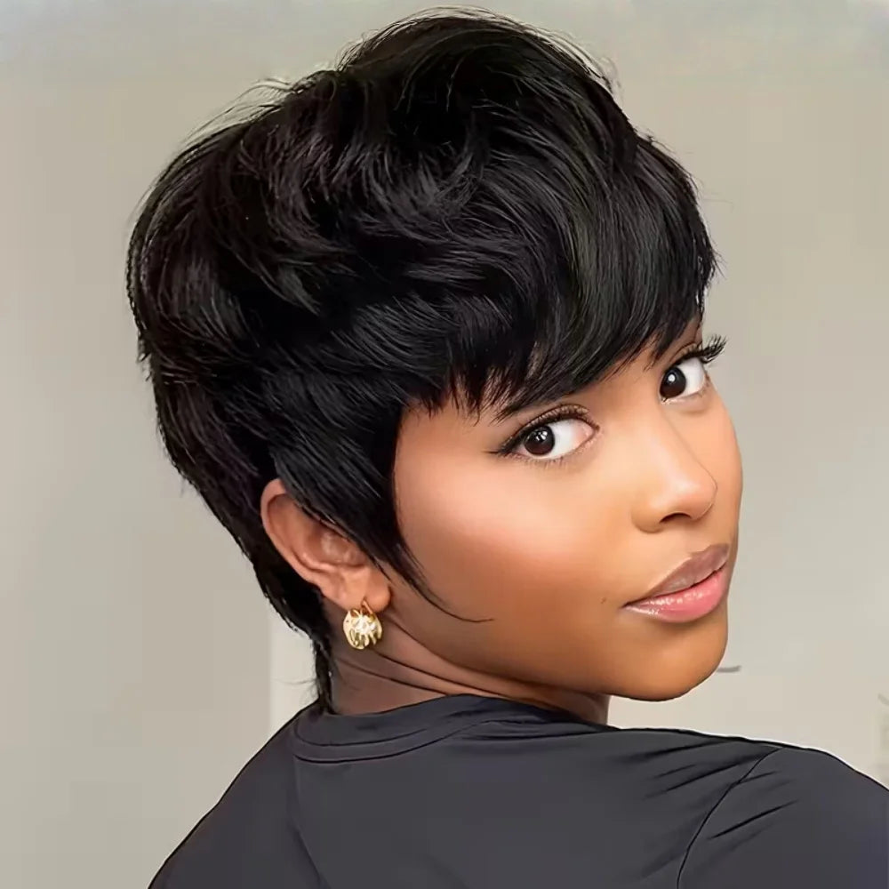 Natural Look Short Pixie Cut Human Hair Wig for Women