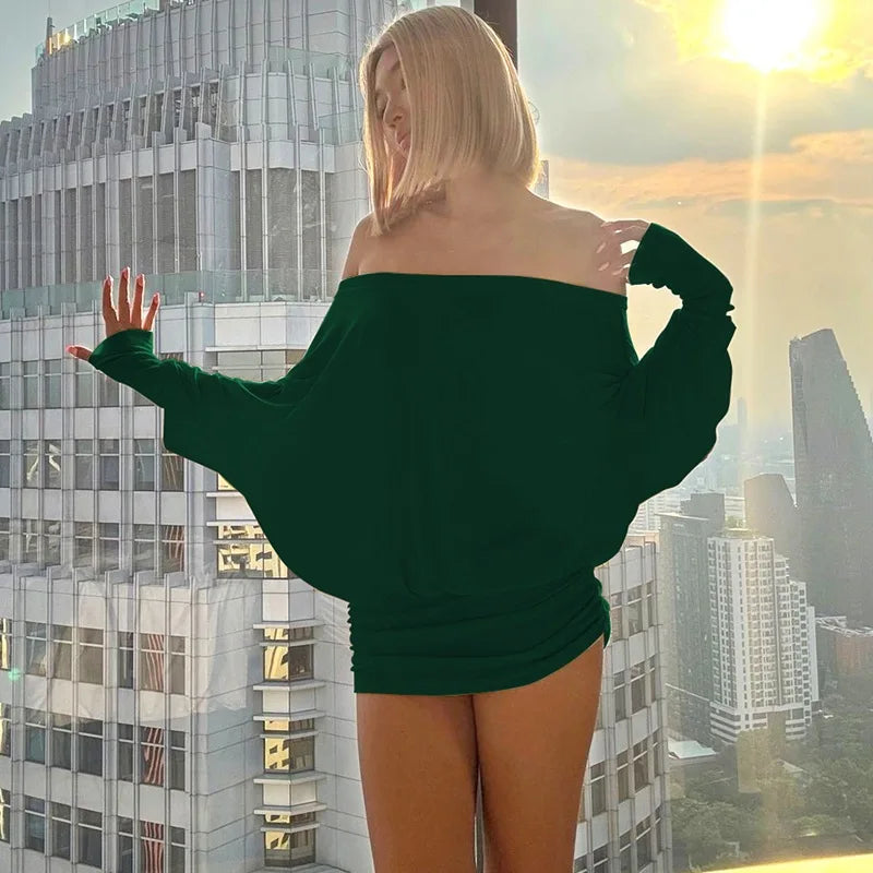 Elegant Ruched Off Shoulder Knit Mini Dress For Women