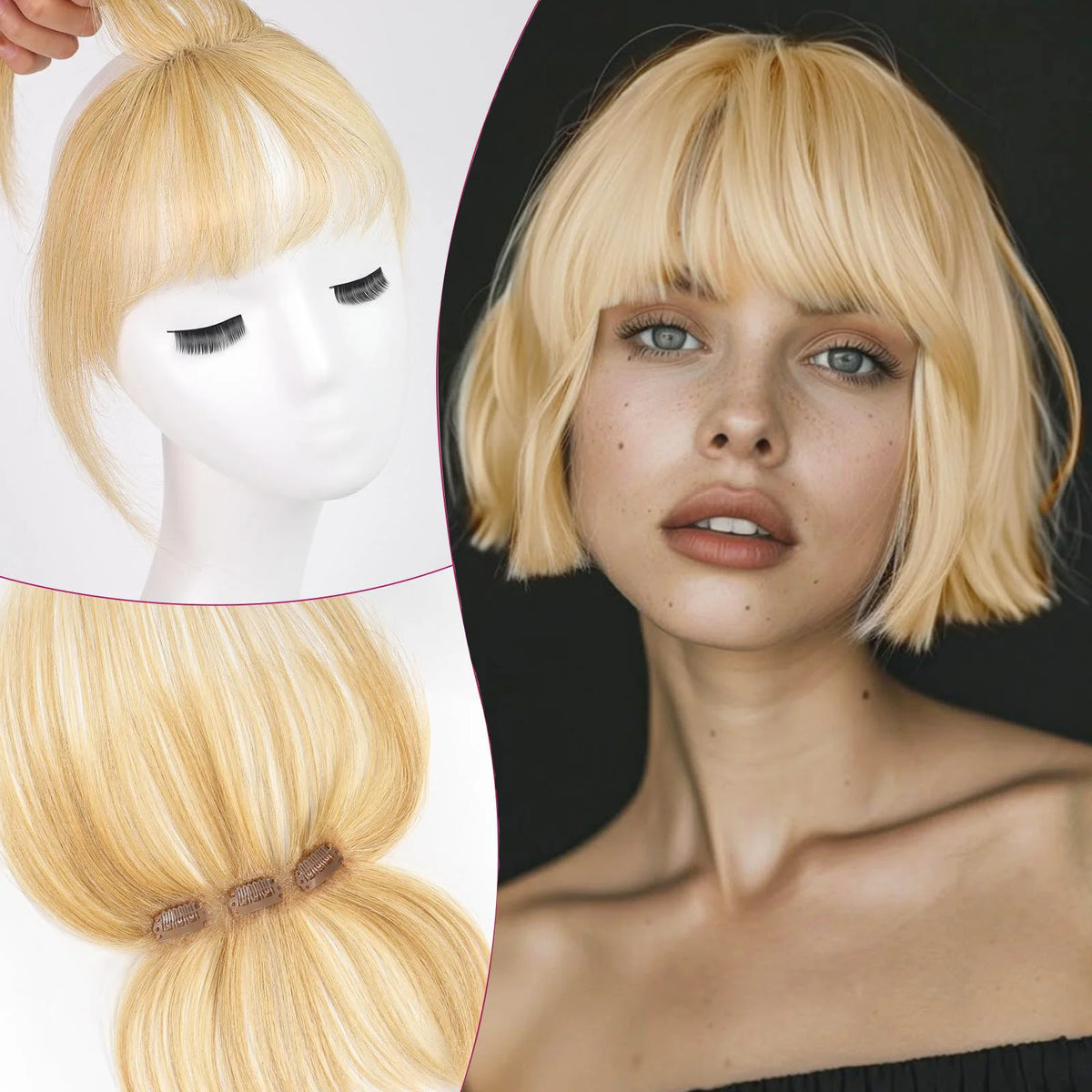 Remy Human Hair Clip In Air With Temples Bangs For Women