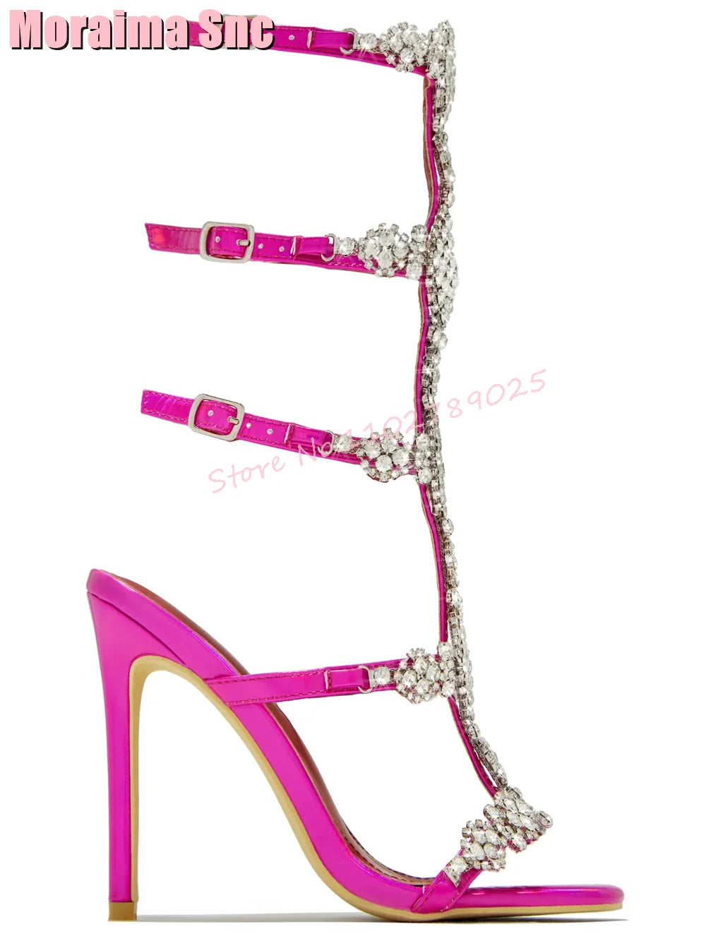 Elegant Crystal T Strap Open Toe Stiletto Sandals for Women