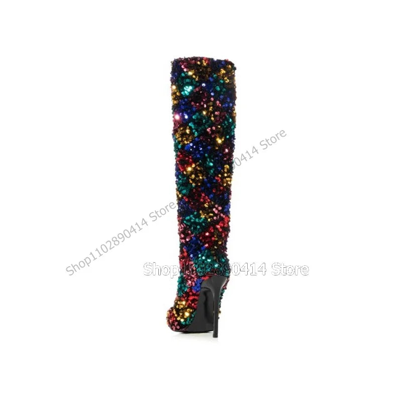 Colorful Pointed Toe Mid Calf Boots With Stiletto Heel for Women