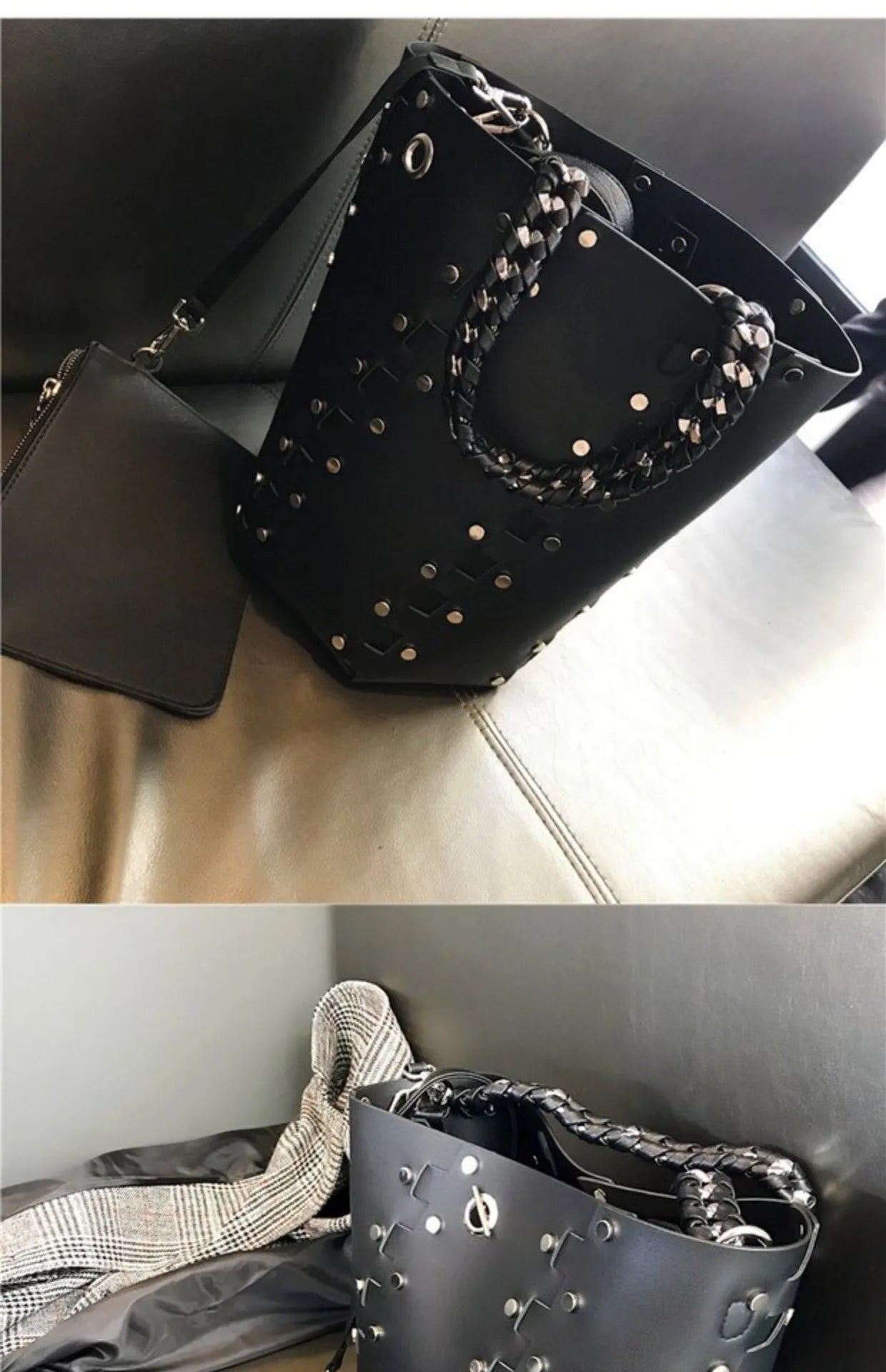 Original Designer Brand Chain Bucket Bag New Handbag Rivet Shoulder Bags for Women Сумка Женская