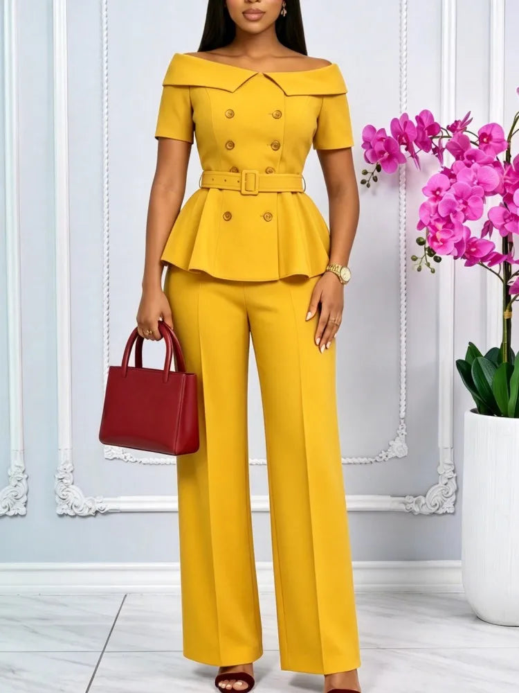 Summer Short Sleeve Top and Pants Matching Set for Women
