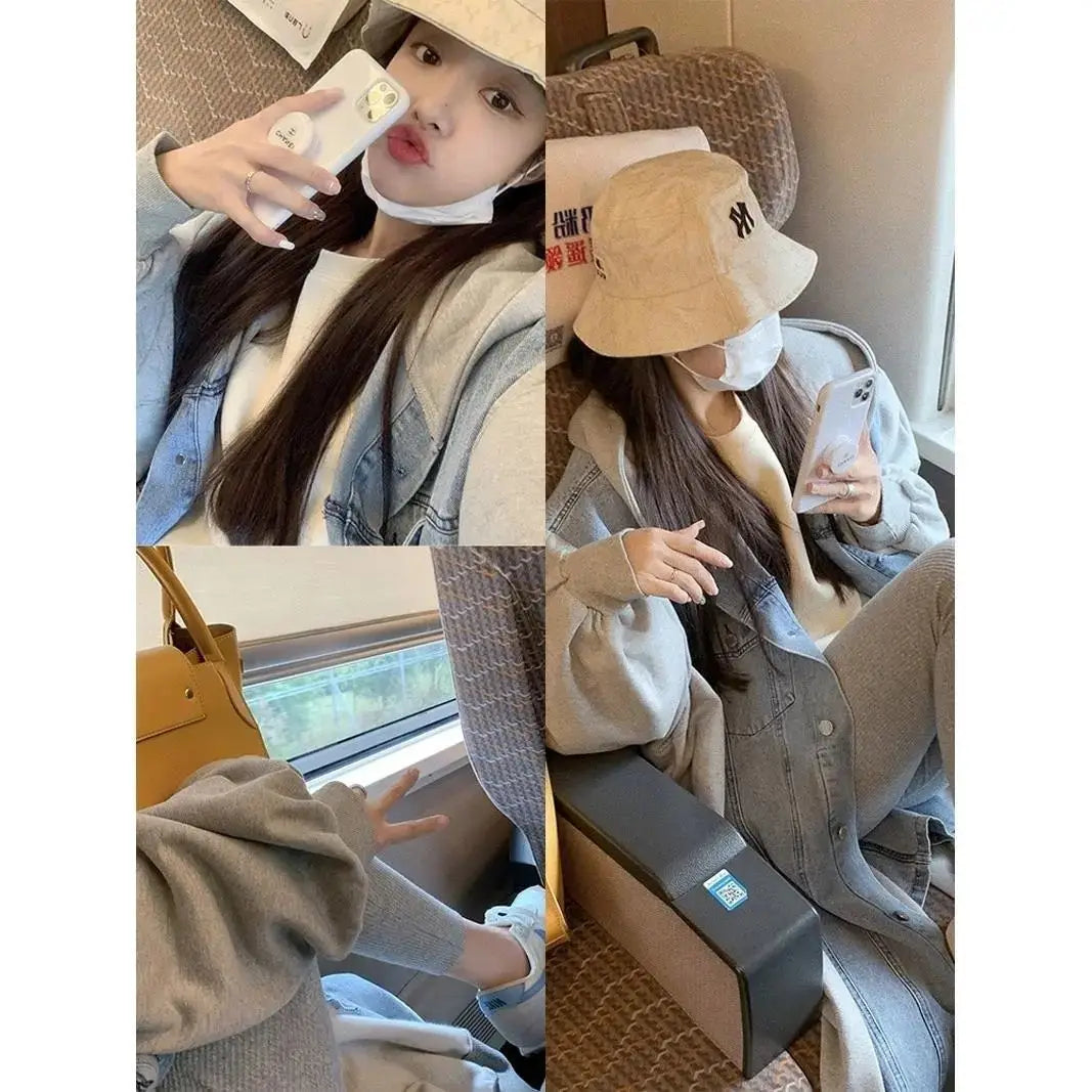 Hooded Mid Length Loose Spliced Casual Coat for Women