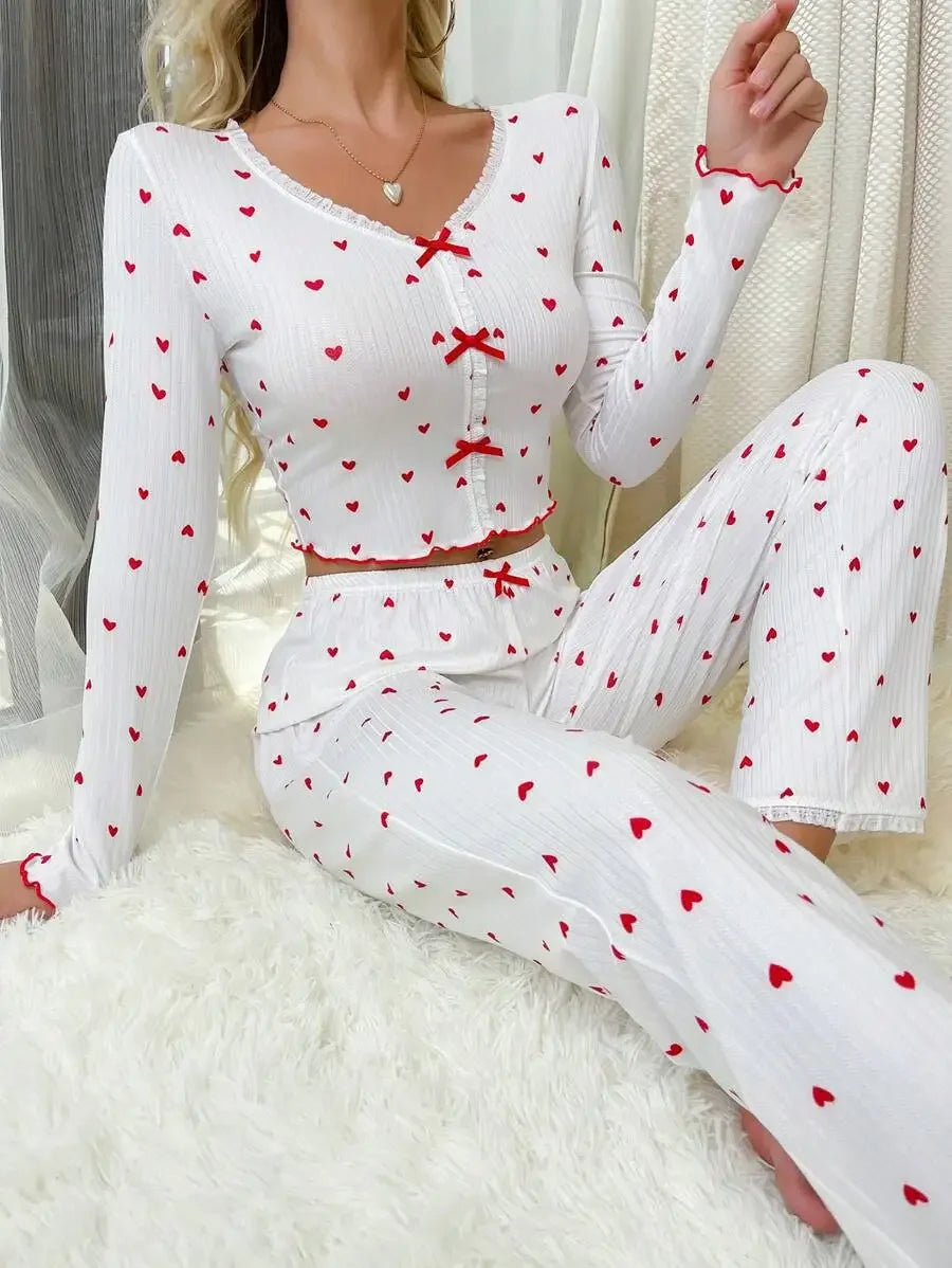 2 Piece Sets Womens Outifits Autumn New 2024 Love Long Sleeved Pajamas for Female Can Be Worn Outside Pants Suit Streetwear
