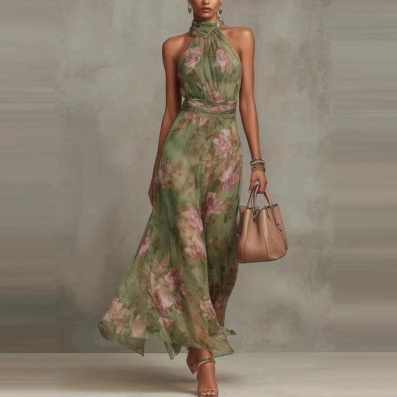 Floral Print Off Shoulder Chiffon Maxi Dress for Women