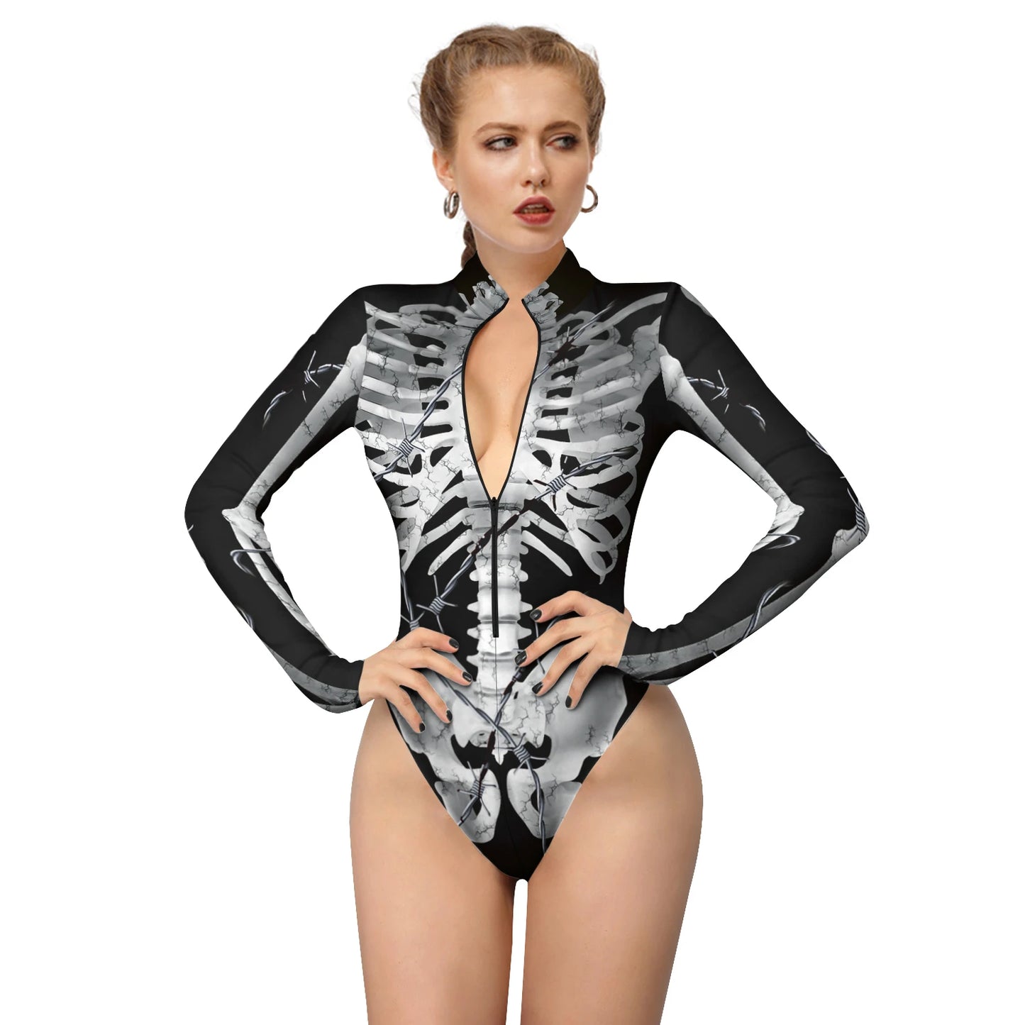 Halloween Skeleton Print Zentai Jumpsuit for Women