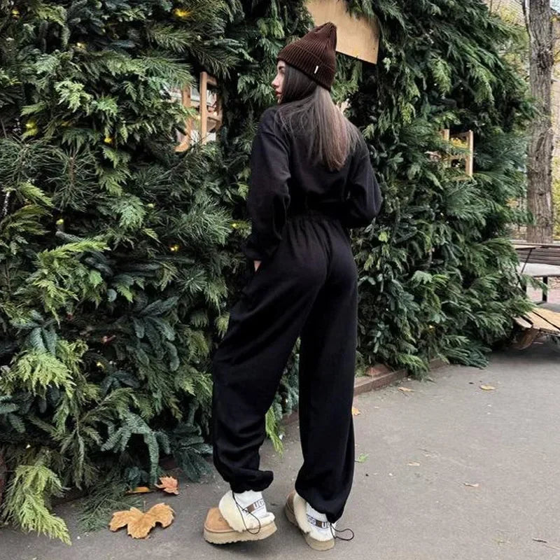Casual Brown Stand Collar Long Sleeve Jumpsuit for Women
