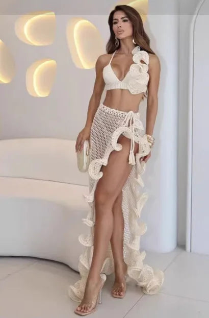 Lace-Up Halter Top and Maxi Skirt Two-Piece Set for Women