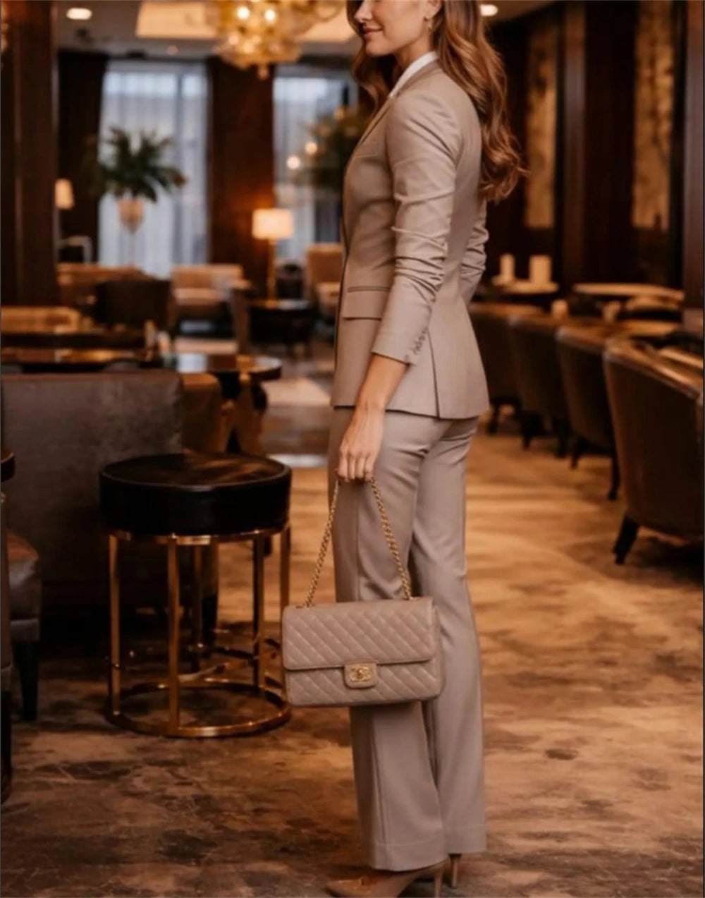 Elegant Beige Women's Suit 2 Pieces Blazer and Pants Set Formal Office Lady Blazer Set (Jacket+Vest+Pants) Tailor Made