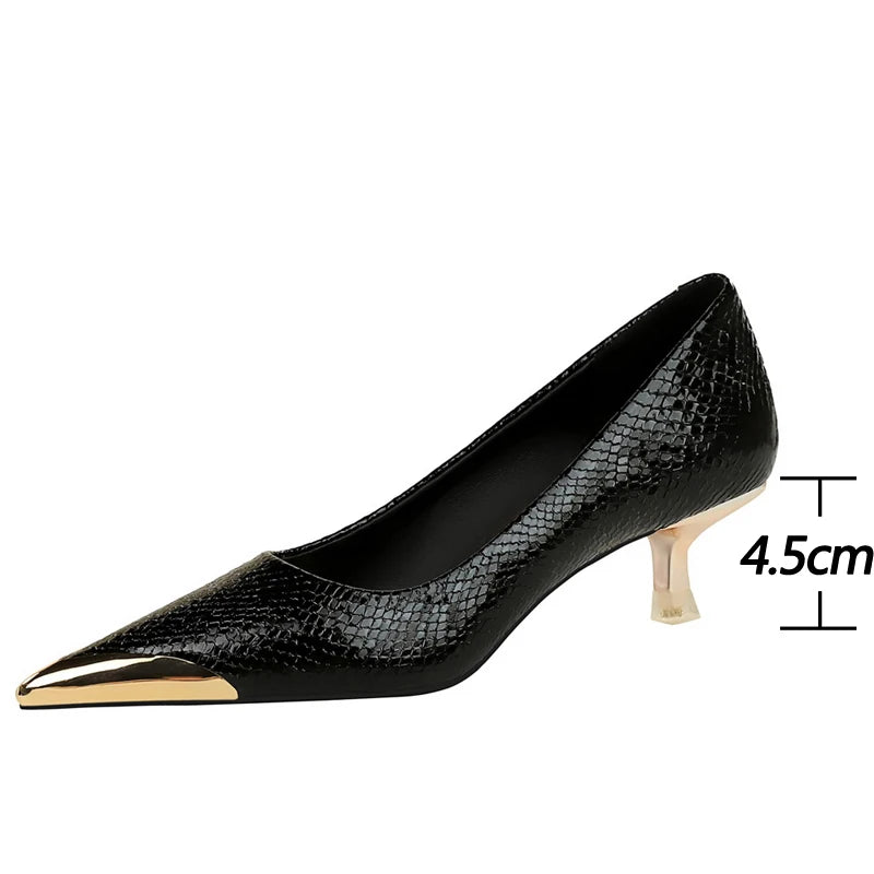 Sequin Snake Pattern Pointed Toe Kitten Heel Pumps for Women