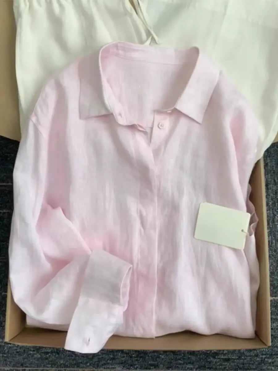 Solid Color V Neck Long Sleeve Casual Blouse for Women