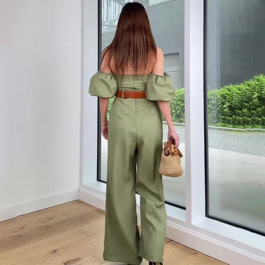 Women's Jump Suits New Elegant Square Neck Slim Fit and Waist Cinching Temperament Straight Leg Jumpsuit for Female 2024 Summer
