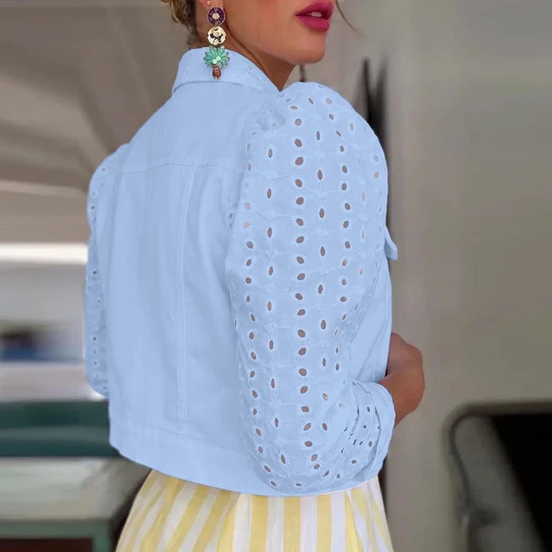 Elegant Lapel Bubble Sleeve Short Office Jacket for Women