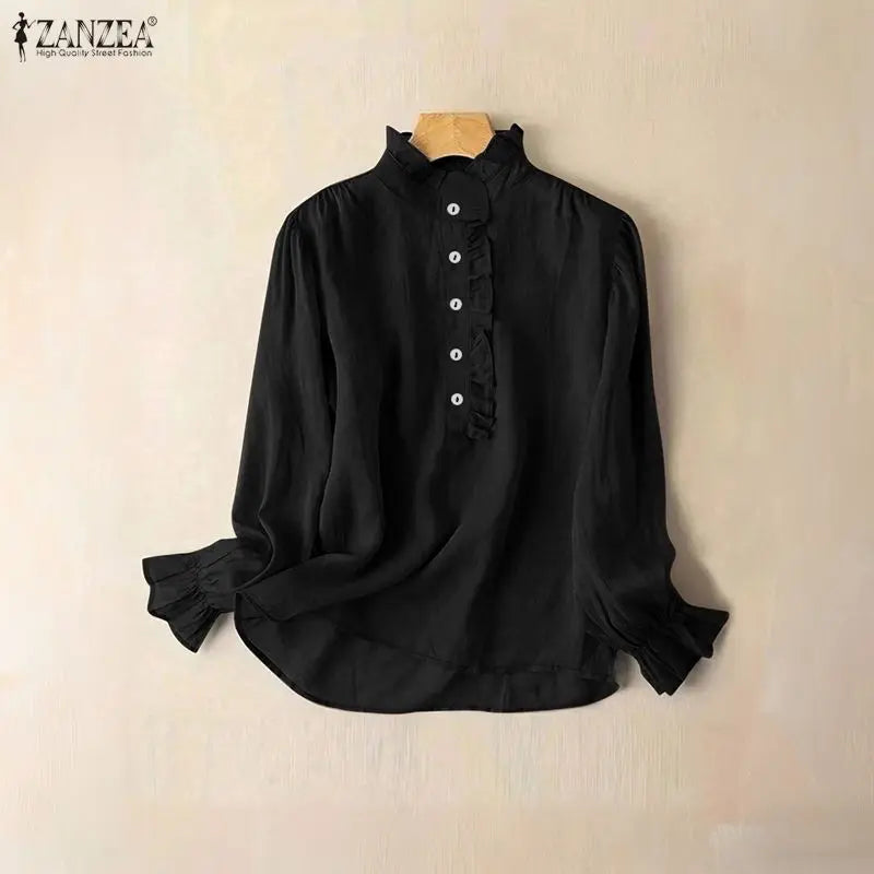 Elegant Ruffled Trim Long Sleeve Blouse for Women