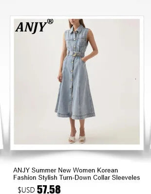 ANJY Spring Summer New Women Fashion Vintage Plaid Patchwork Denim Multi-layered Skirt Sweet Drawstring Short Sleeve Tops A24530