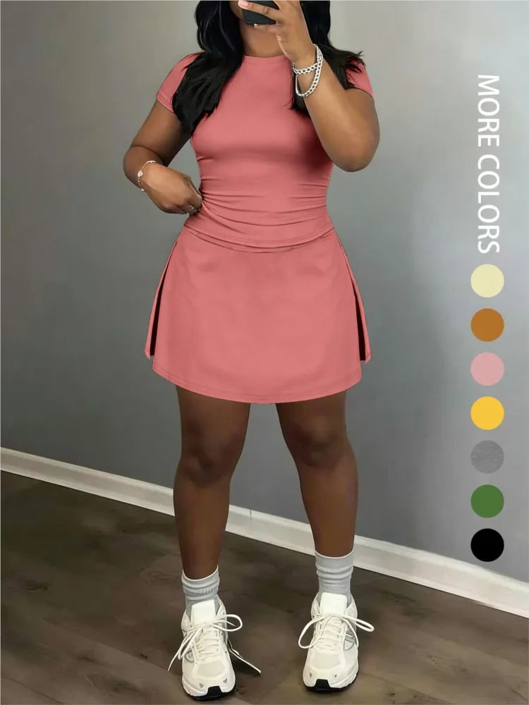 Sporty Short-Sleeve Tee and Culottes Two-Piece Set for Women