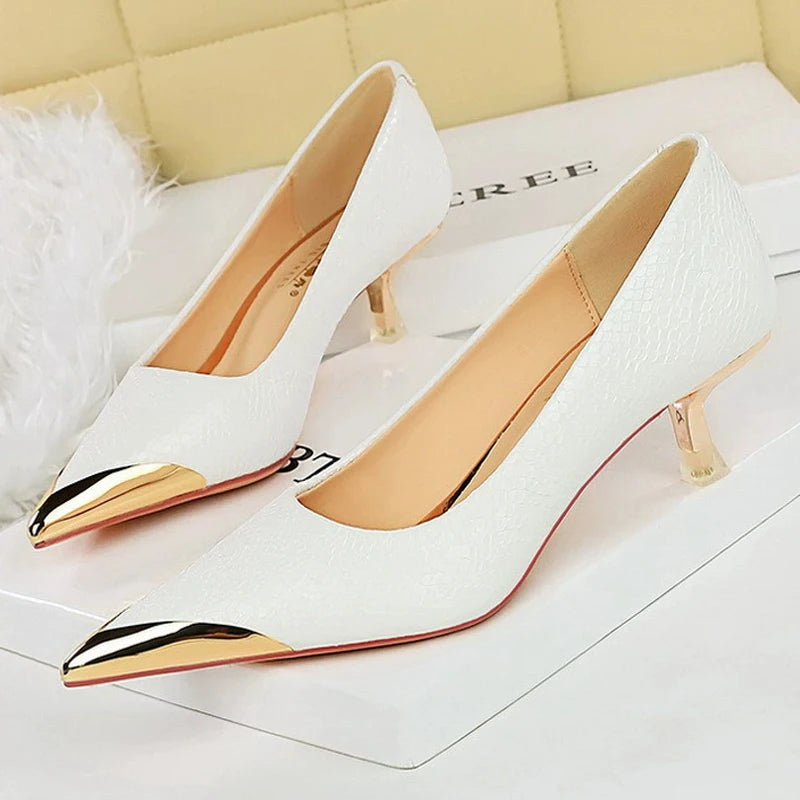 Sequin Snake Pattern Pointed Toe Kitten Heel Pumps for Women