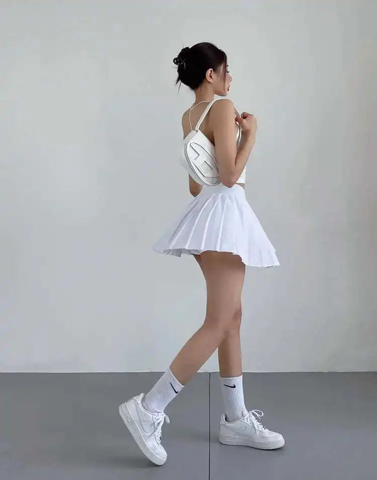 High-Waisted Pleated Mini Skirt