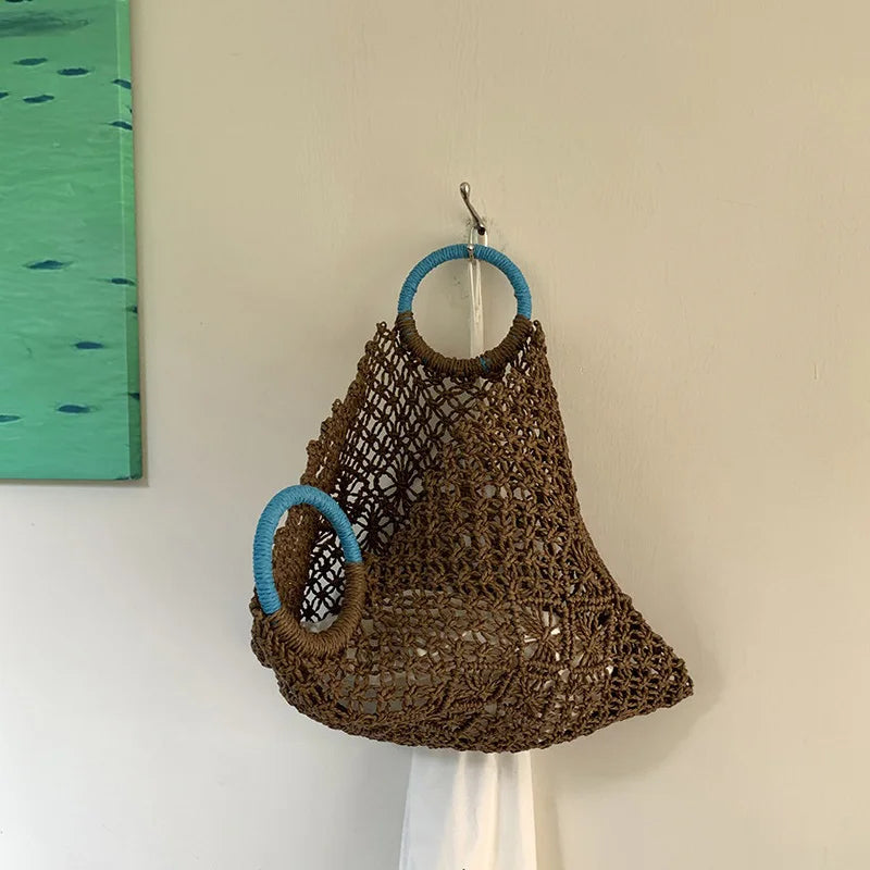 Hollow Straw Personality Shoulder Bag Niche Hand-woven Raffia Rattan Beach Bag Versatile Leisure Shopping Travel Bag Handbag