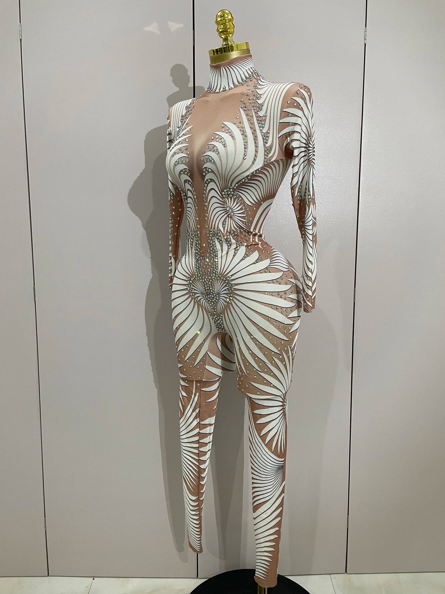 STOCK Stage Costume Sparkly Diamond Women Sexy Mesh Jumpsuit Nightclub Bar Party Show Gogo Dancer Clothing Drag Queen Outfit