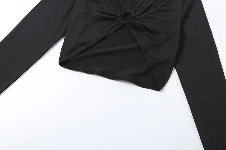 Elegant Hollowed Flowers V Neck Crop Top and Long Skirt Two Piece Set for Women