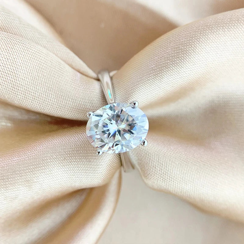 Oval Cut Moissanite Sterling Silver Engagement Ring for Women
