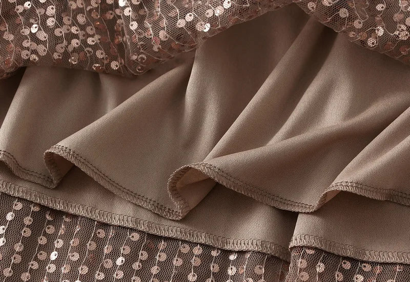 Sparkling Mesh A-Line Pleated Knee-Length Skirt for Women