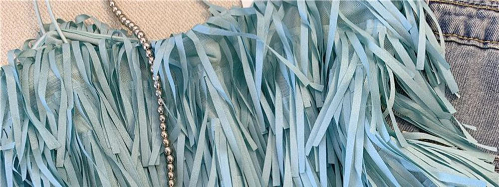 Chic Blue Fringe Tassel Halter Summer Top for Women
