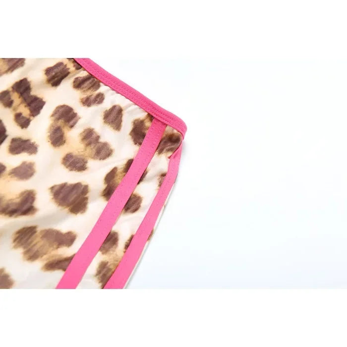 Sexy Shorts Set for Woman Crop Top Slim Fit Hooded Leopard Print Top and High Waisted and Half Pants Suit 2025 Spring/summer New