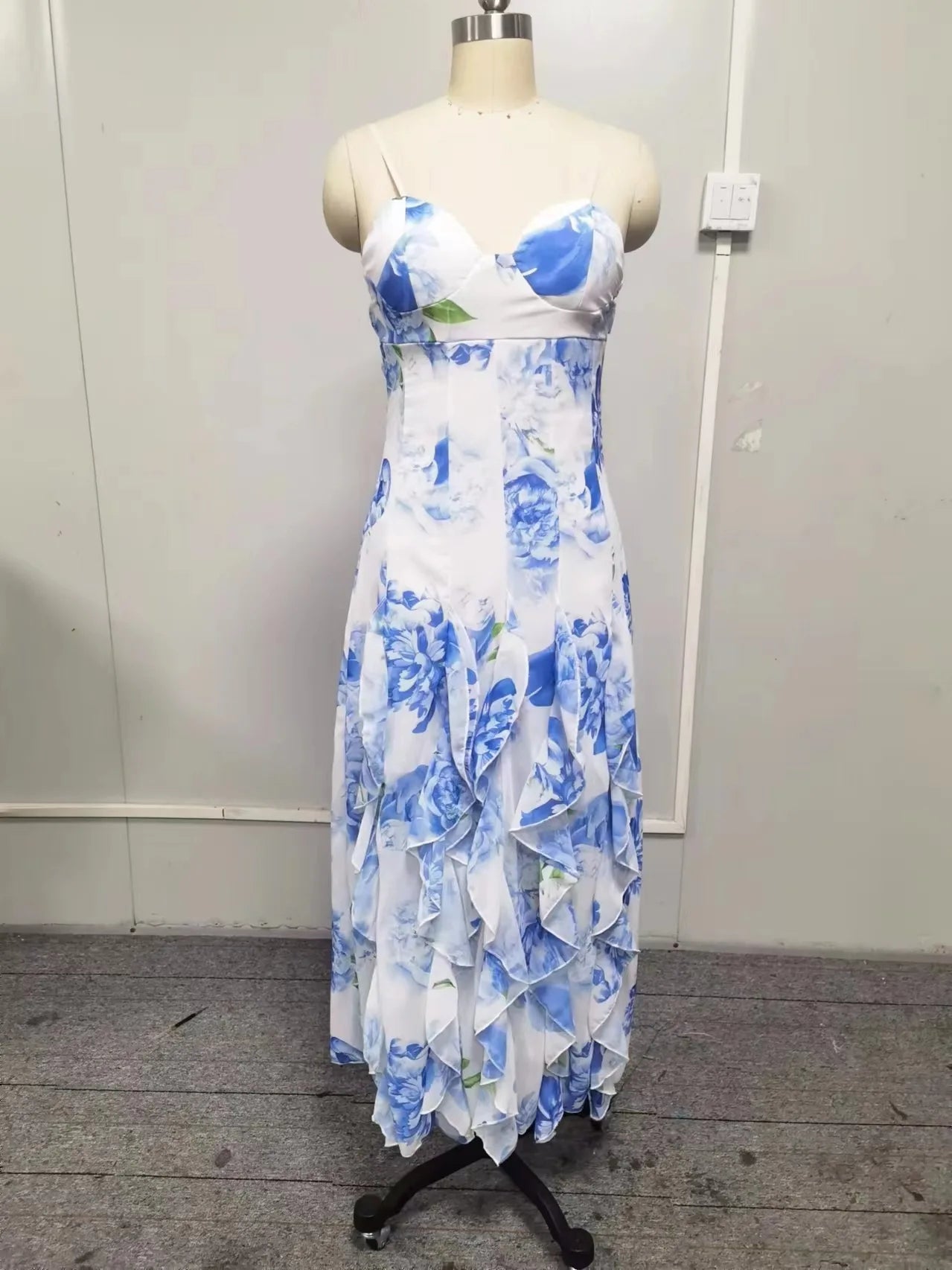 Boho Floral Ruffles Sleeveless Maxi Dress for Women