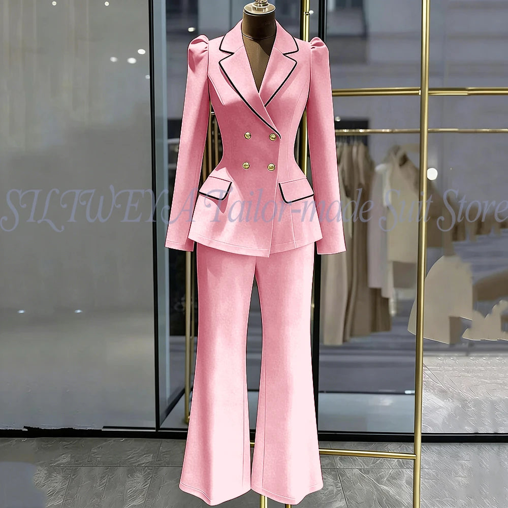 Double Breasted Blazer Set With Side Pockets For Women