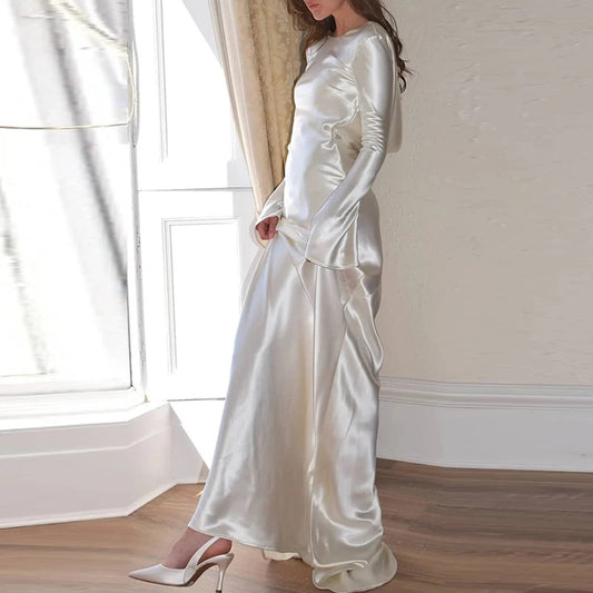 Slim Satin Long Sleeve Mermaid Evening Dress for Women