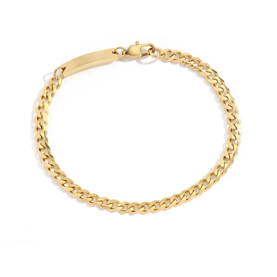 Gold Tone Stainless Steel Figaro Chain Bracelet for Women