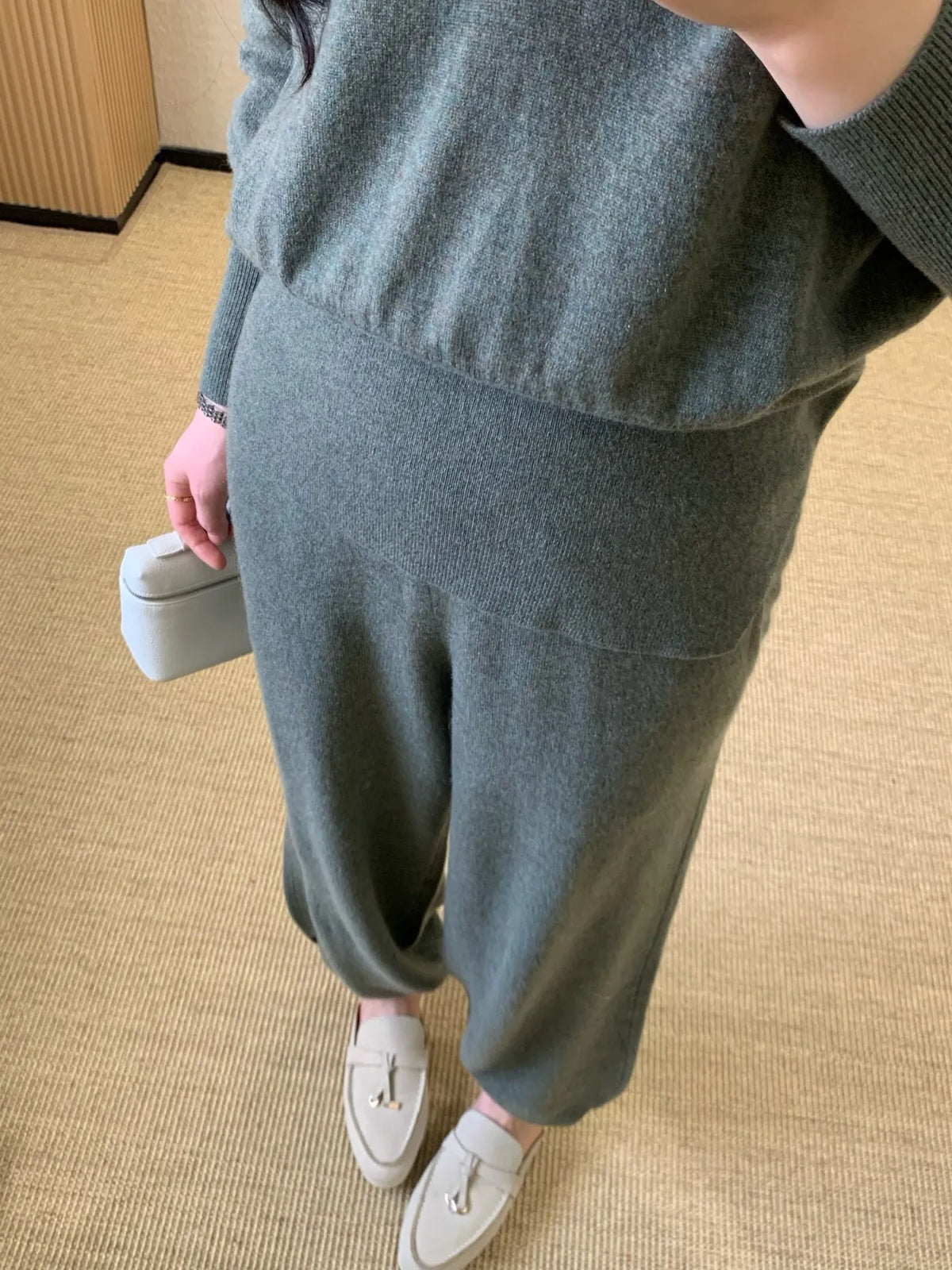 Minimalist Cashmere Knit Top And Pants Set for Women