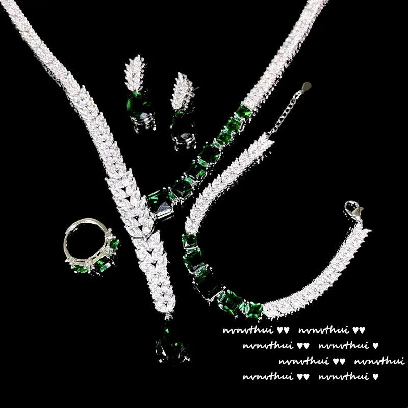 Delicate Green Zircon Wedding Jewelry Set for Women