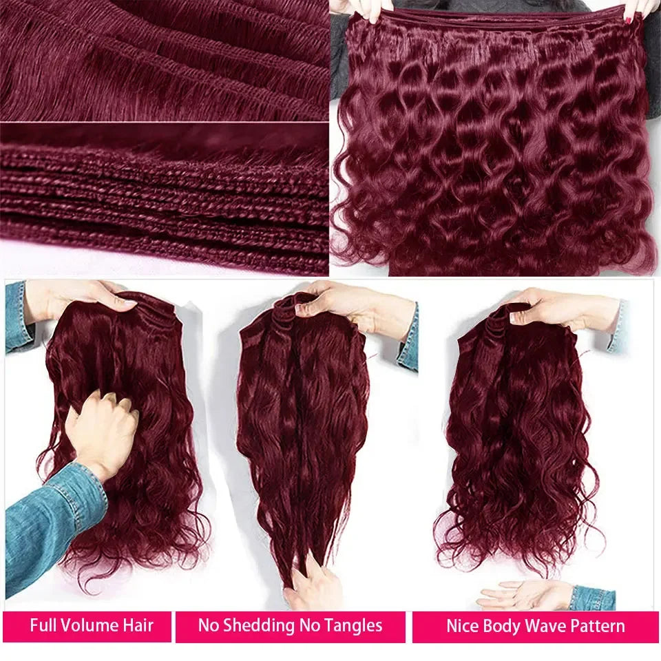Burgundy Remy Body Wave Human Hair Bundles for Women
