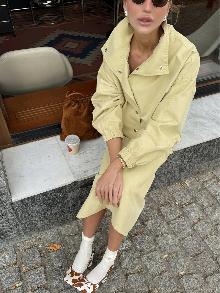Elegant Button Front Two Piece Skirt Set For Women